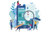 An illustration of people doing paperwork.